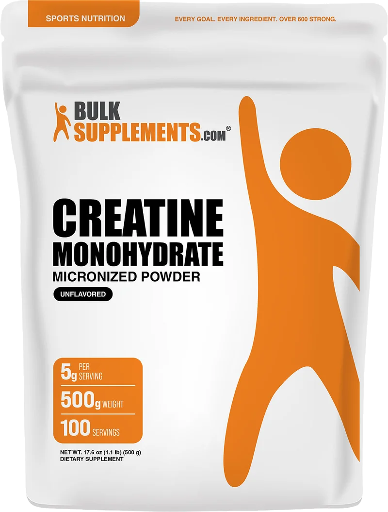 BulkSupplements Creatine Monohydrate (Micronized) Powder, front of package