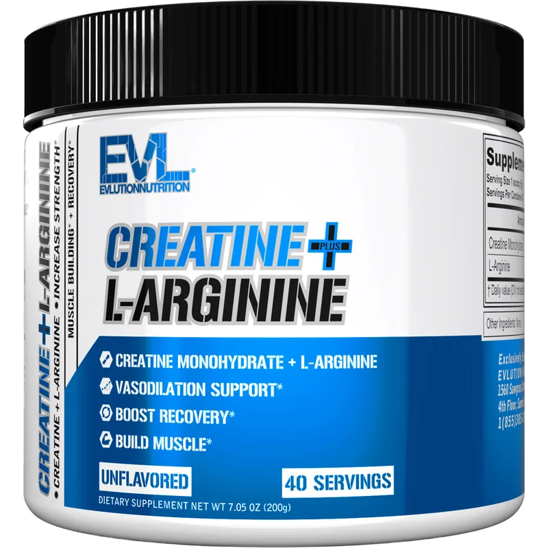 EVL Nutrition Creatine + L-Arginine Powder, front of package