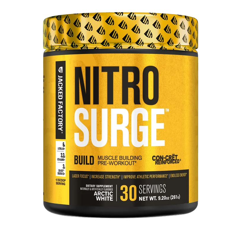 Jacked Factory Nitrosurge Build - Muscle Building Pre-Workout, front of package