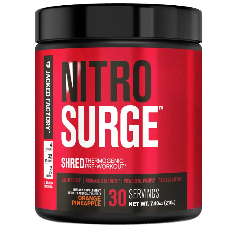Jacked Factory Nitrosurge Shred Pre-Workout Fat Burner, front of package