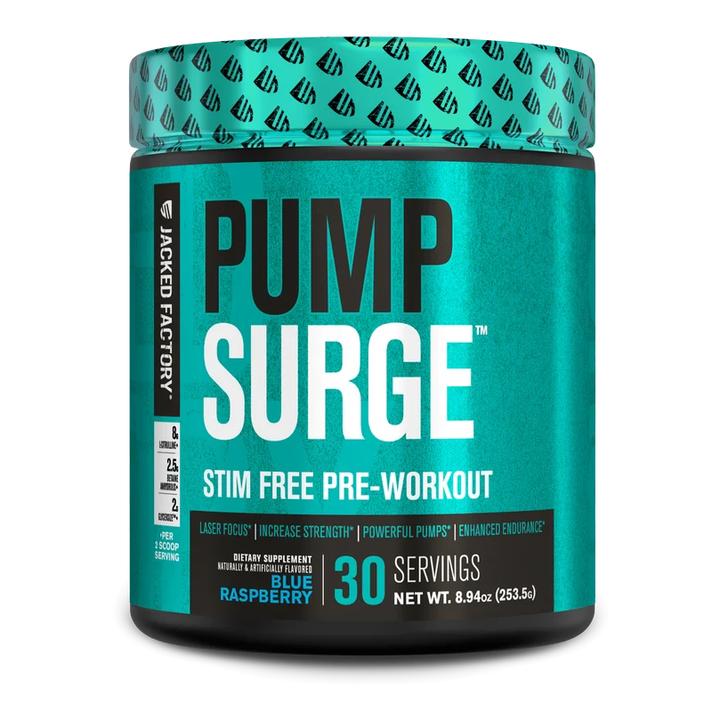 Jacked Factory Pump Surge - Stim Free Pump & Nootropic Pre-Workout, front of package