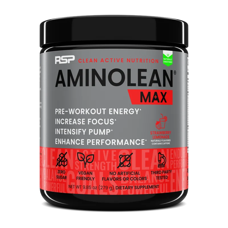 RSP Nutrition AminoLean MAX Pre-Workout Naturally Sweetened, front of package